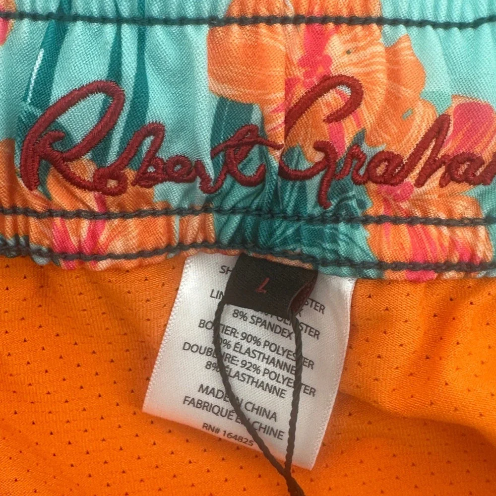 Robert Graham Swim Trunks Mens Large Teal Solid Floral Pocket Regular Fit New